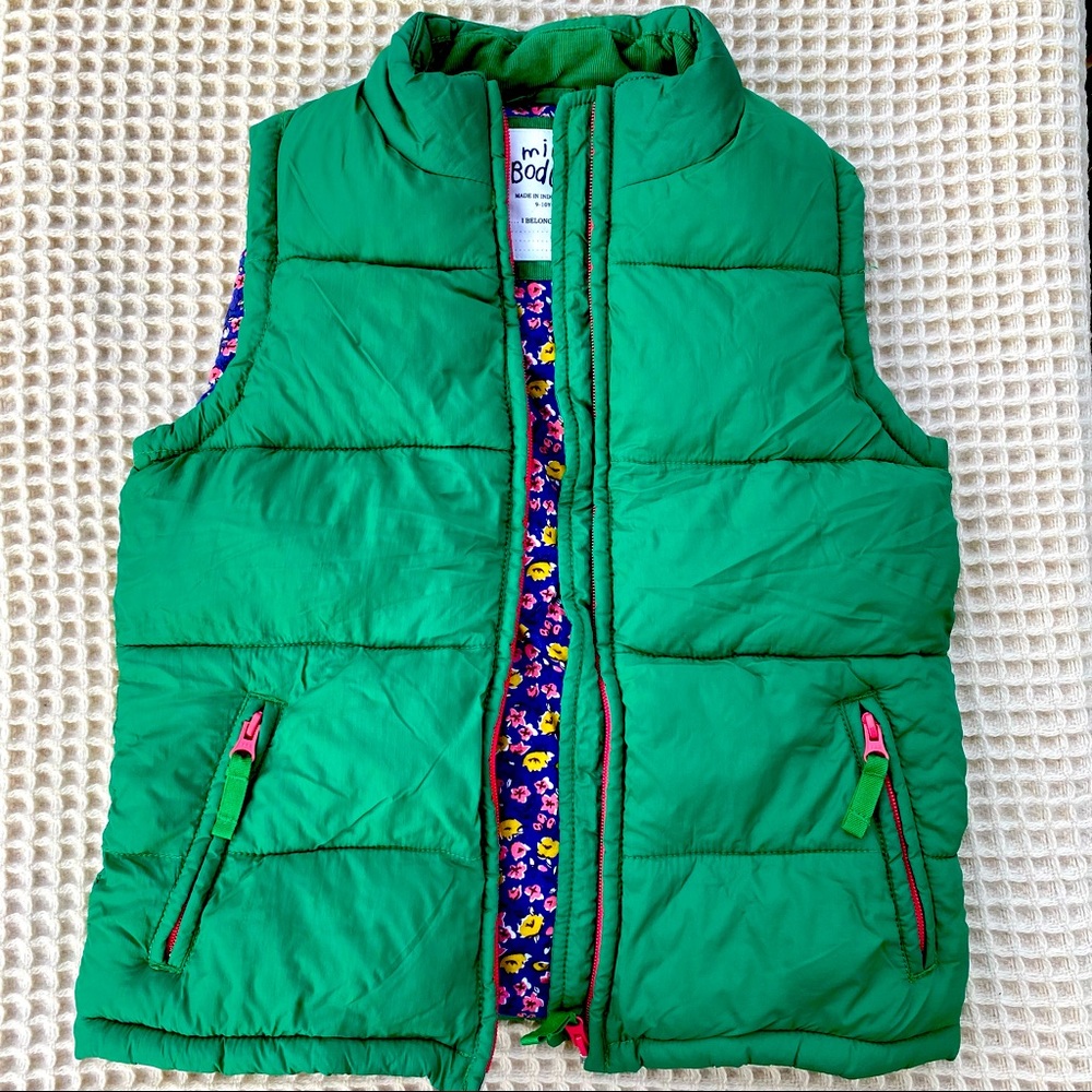 Mini Boden puffer vest green 9-10y floral lining